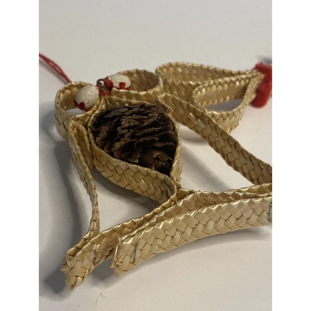 DENMARK Vintage Christmas Ornament Straw Wicker Braided Angel Santa Holiday Tree